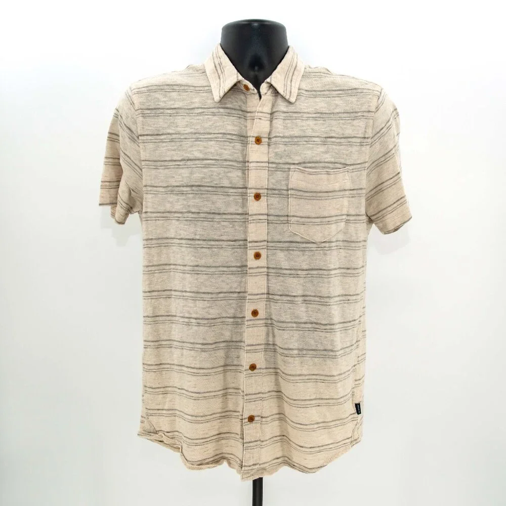Lucky Brand Knit Short-sleeve Button-up / Cream w/ Gray Stripes / Men's MEDIUM - Picture 1 of 3